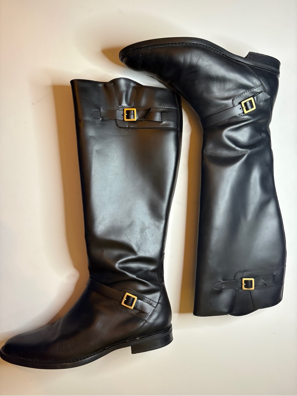 COLE HAAN Gratia black leather round toe riding crafted in Italy heeled boot